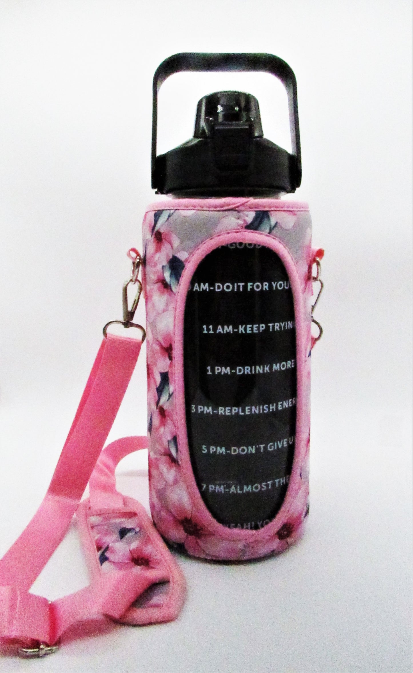 Half Gallon Water Bottle with Carry Strap, Cellphone Holder and Cellphone Pocket