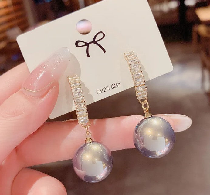 Korean Style Cultured Freshwater Pearl and CZ Earrings with Sterling Silver Post