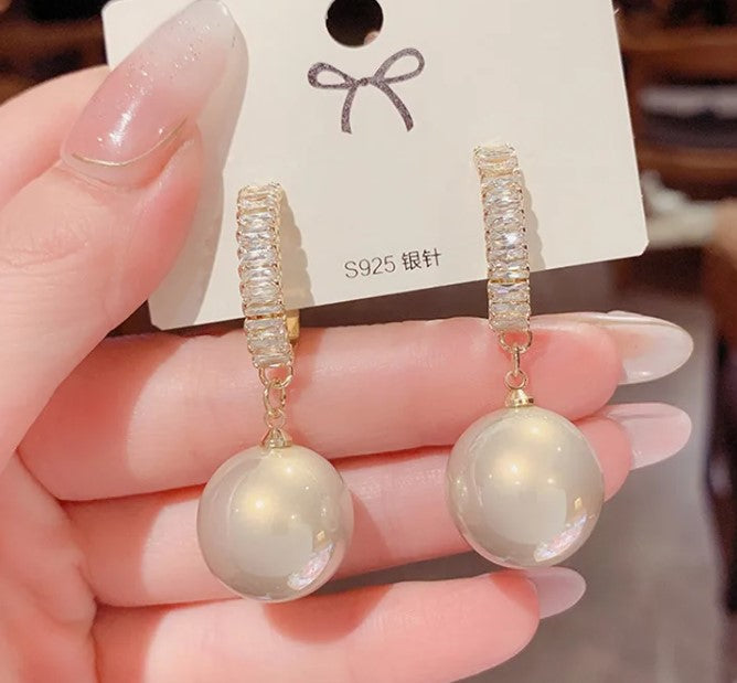 Korean Style Cultured Freshwater Pearl and CZ Earrings with Sterling Silver Post